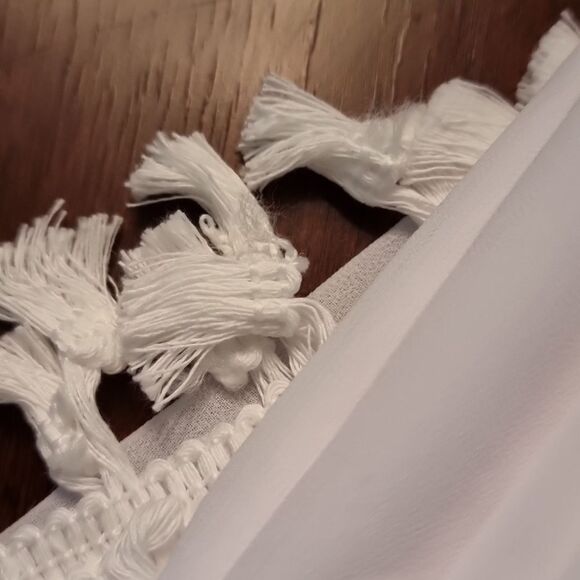 New Elegant White Halter Saronge Fringe Tassel Swimsuit Cover-Up - Picture 9 of 11